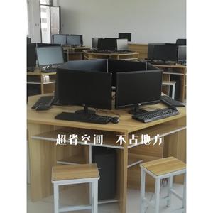 六边形电脑桌铁皮阅桌六角钢联菲（住制微机室拼钢木形览桌学生六