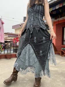 尼泊尔精灵风刺绣套装裙子植物染蜡染嬉皮士风海外代购不退不换