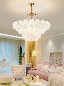 欧普照明法式奶油风全光谱客厅灯水晶吊灯个性创意贝壳卧室餐厅灯