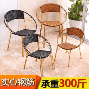 室内凳子单人茶桌竹藤椅子阳台小茶几藤椅竹编靠背竹椅子手工座，