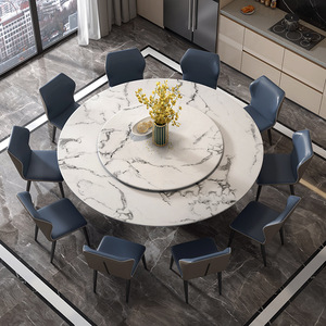 白冰玉天然奢石餐桌椅组合家用欧式高级感大理石餐桌圆桌轻奢高端