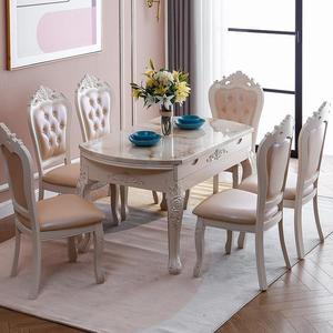 欧式餐桌椅组合现代简约大理石长方形伸缩圆桌折叠小户型餐桌饭桌