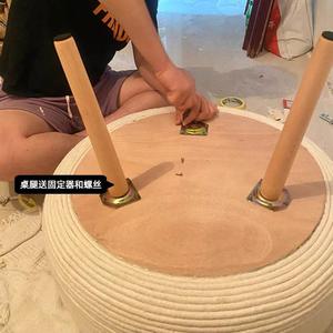 材料半成品桌子制作轮胎,旧/创意手工麻绳包改造旧茶几木工diy自