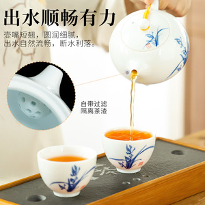 德化白瓷茶壶手绘功夫茶具陶瓷泡茶壶羊脂玉瓷养身260水壶大容量