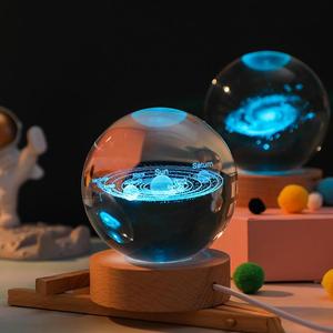 发光水晶球太阳系星空宇宙玻璃球桌面小摆件卧室装饰品生日礼物女