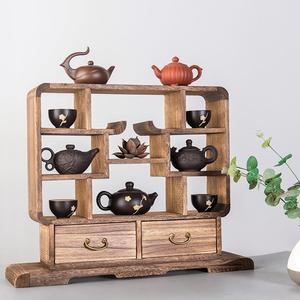 小博古架实木中式桌面小型茶具茶壶架子置物架古玩古董摆件展示架