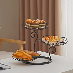 北欧轻奢网红铁艺水果盘现代简约家用客厅茶几创意三层荷叶零食盘