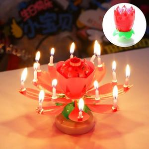 网红生日蛋糕蜡烛喷焰呲花音乐成人儿童创意莲花旋转开花唱歌荷火