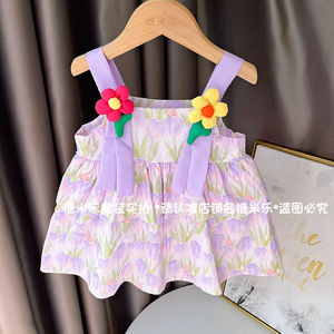 韩系2024年新款女童小花吊带裙女宝宝夏装洋气儿童连衣裙婴儿夏季