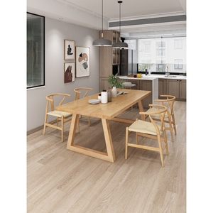 源氏木语北欧原木餐桌椅组合长条桌小户型纯实木吃饭桌子简约长方
