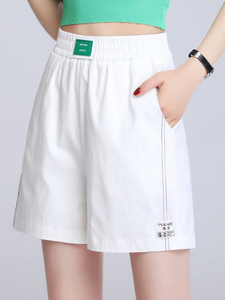 唐狮（Tonlion）2024夏季新款白色短裤女薄款高腰直筒冰丝阔腿裤