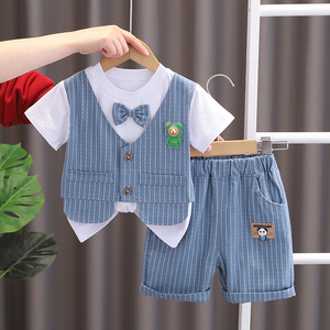 男宝宝夏清货装婴儿套装2024新款0-1-3周岁童装男童短袖两件套衣
