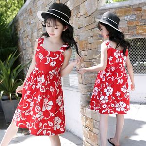 巴拉巴柆韩系女童2024夏季新款碎花大红色背心裙中大