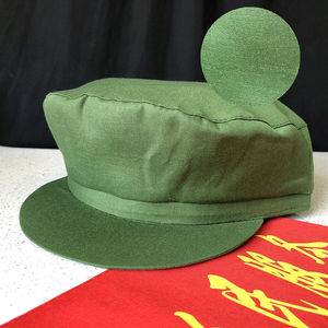 军绿色平顶帽子绿帽子老式红卫兵表演帽子红五角星帽子解放帽老式