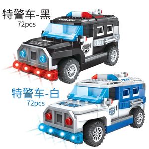 中国积木益智拼装玩具警察特警车救护消防车电动大颗粒男孩3至8岁
