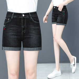 中年牛仔短裤女士夏季薄款2024新款直筒裤高腰显瘦修身弹力三分裤