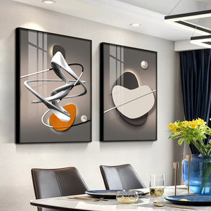 GULAGOS 现代餐厅双联套画抽象晶瓷装饰画橙色图客厅挂画创意轻奢