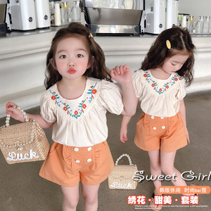 儿童套装韩系女童夏装韩版时髦小女孩短袖套裙洋气小学生新款两件
