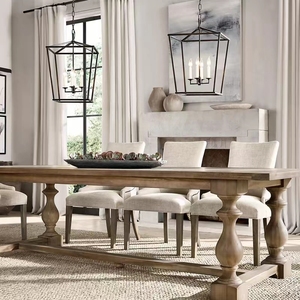法式复古实木餐桌家用客厅长桌美式乡村中古饭桌长方形大板会议桌