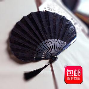 精古风美新品蕾丝日式折扇折叠花边贝壳扇女式和风扇子竹质工艺品