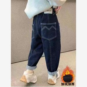 巴拉巴柆韩系女童裤子秋装新款儿童冬季外穿加绒加厚软牛仔裤洋气