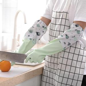 厨房家务清洁洗衣服橡胶手套女加长防水耐用美观单层束口洗碗手套