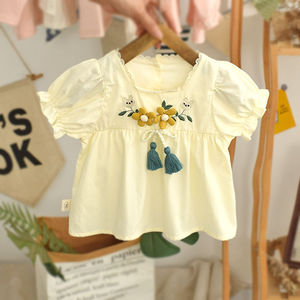 女童夏季衬衫纯棉时髦甜美婴儿短袖上衣洋气夏款韩版女宝宝娃娃.