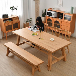宜家【官方直销】家用全实木餐桌椅组合 原木简约长桌饭桌日式白