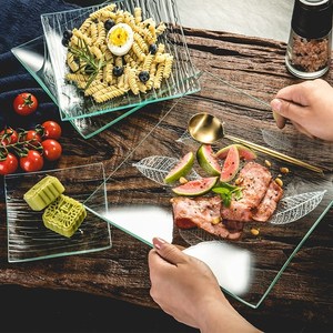 钢化玻璃盘水果盘子大号透明欧式时尚果盘果斗茶盘零食盘可微波炉