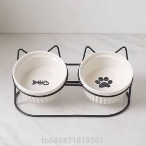 猫咪食碗倾斜猫猫喝水猫陶瓷浅口碗两用吃饭碗幼碗双碗零食猫猫