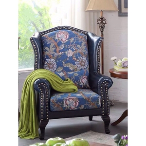 美克美家美式老虎椅单人休闲沙发椅轻奢复古高背小户型皮布组合