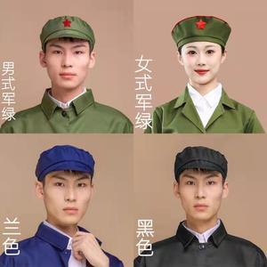 知青红卫兵七八十年代军绿帽铁质布制五角星军装带檐光板帽子演出