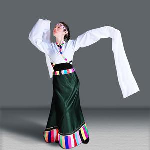 藏族水袖舞蹈服装上衣女古典舞练功服水秀袖子儿童演出服雪纺飘逸