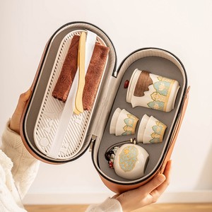 日本旅行茶具套装便携式户外陶瓷快客杯露营喝茶装备功夫泡茶壶
