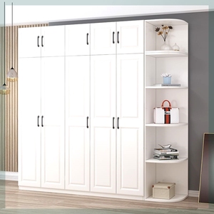 衣柜家用卧室立柜家用家庭装欧式实木简易四门衣柜开门式加高安装
