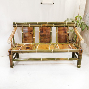 长沙发椅子三人座竹制靠背椅绿色生态中式竹子怀旧手工休闲竹椅子