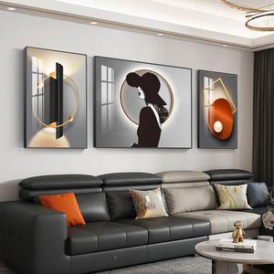 新款客厅装饰画现代简约沙发背景墙挂画壁画北欧轻奢人物三联画