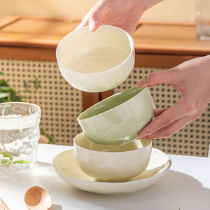奶油风米饭碗家用2024新款吃饭碗陶瓷釉下彩餐具面碗汤碗碗碟套装