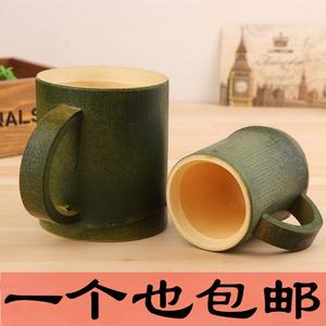 创意带把手竹茶杯竹筒茶杯水杯竹杯子天然竹子立式鲜竹蒸筒