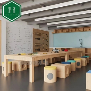 设计师幼儿园儿童桌椅组合培训机构儿童实木长桌原木色儿童桌椅凳