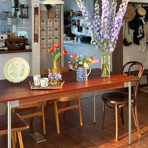 北欧原实木餐桌樱桃木色日式家用小户型长方形吃饭桌子中复古家具