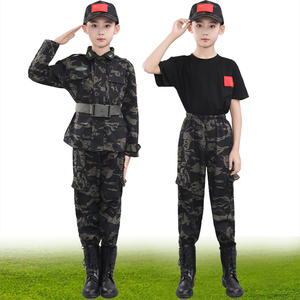 儿童迷彩服套装特种兵女黑色纯棉迷彩服春秋款中小学生军训表演服