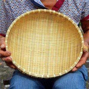 竹编制品圆簸箕家用农家水果馒头筐干果零食收纳小箩筐洗菜竹篮子