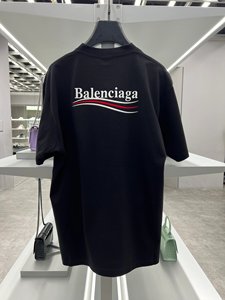 Balenciaga巴黎世家 刺绣可乐波浪标字母logo上衣短袖T恤男女同款