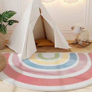 简约卧室床边毯幼儿园阅读区地毯加厚客厅半圆彩虹儿童玩耍地垫