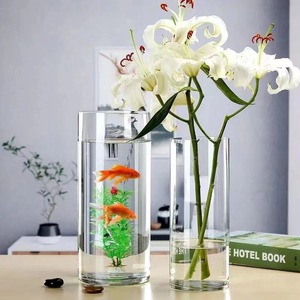 高款花瓶玻璃透明特大号大口径宽口大号圆柱直筒养竹子水竹富贵竹