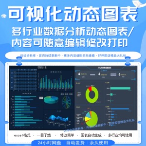 多行业可视化数据分析动态图表模板自动统计excel图表可编辑看板