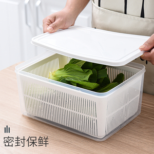 双层沥水密封保鲜盒软硅胶密封盖蔬菜水果食品级家用果蔬收纳盒