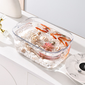 花盆鱼缸一体塑料透明亚克力插花水缸生态缸热带成型防摔孔雀鱼缸