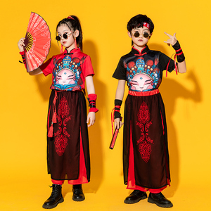 六一儿童演出服中国风走秀女童潮服新中式街舞套装男童爵士舞服装